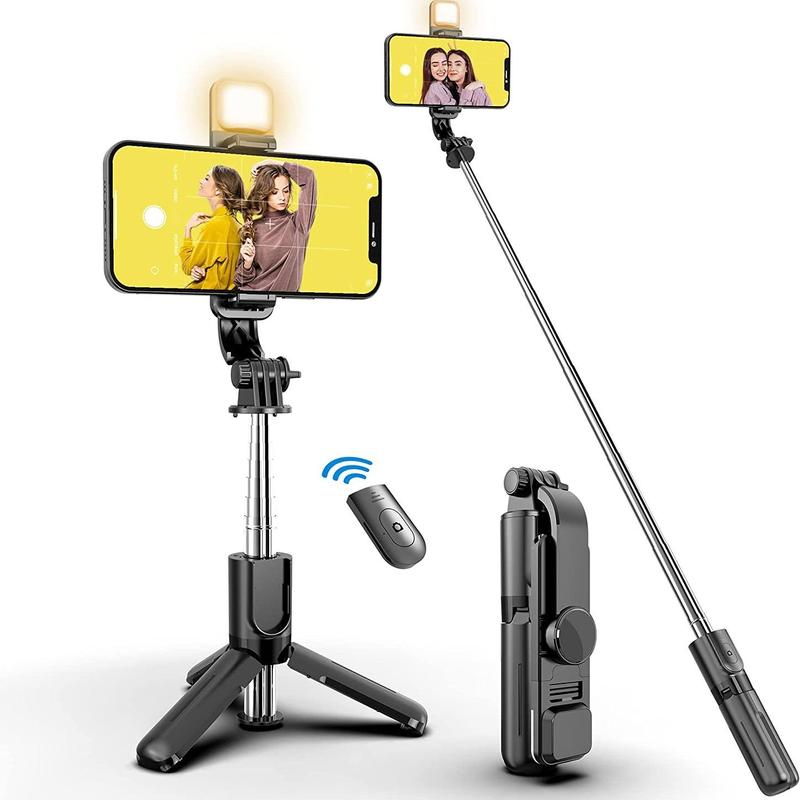 Selfie Stick Tripod with Light, Portable Selfie Stick & Phone Tripod with Wireless Remote, Lightweight Phone Tripod for Group Selfies Live Streaming