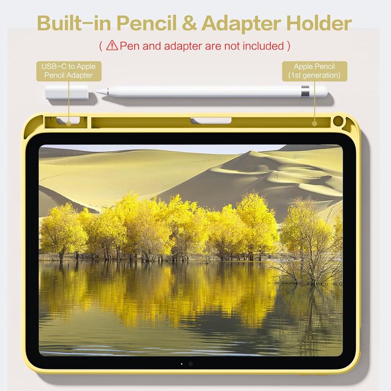 Case Compatible with iPad 10th Generation 2022 10.9 Inch with Pencil Holder, Slim Protective Cover with Clear Back Shell for iPad 10th Gen A2696 A2757 A2777, Auto Wake Sleep, Yellow