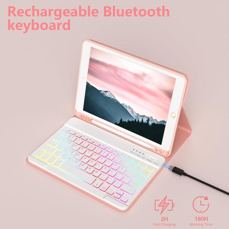 Keyboard Case for iPad 9th Generation 10.2 inch 2021 - Detachable 7 Colors Backlit Stand Folio Keyboard Cover for iPad 8th Gen 7th Gen iPad Pro 10.5