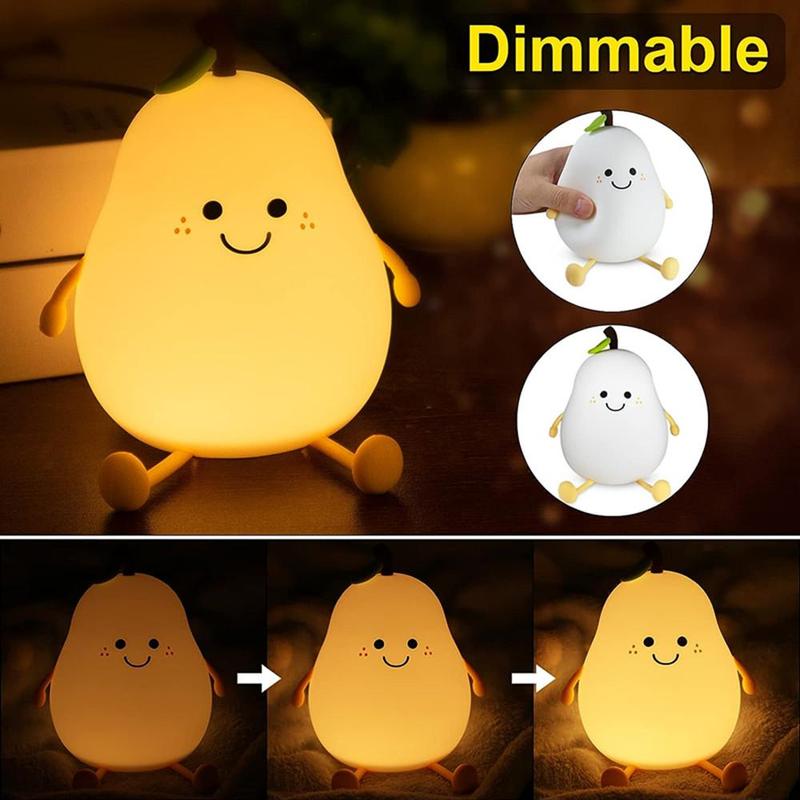 Cartoon Pear Night Light, USB Rechargeable Color Changing Night Desk Lamp for Bedroom Living Room Home Decor