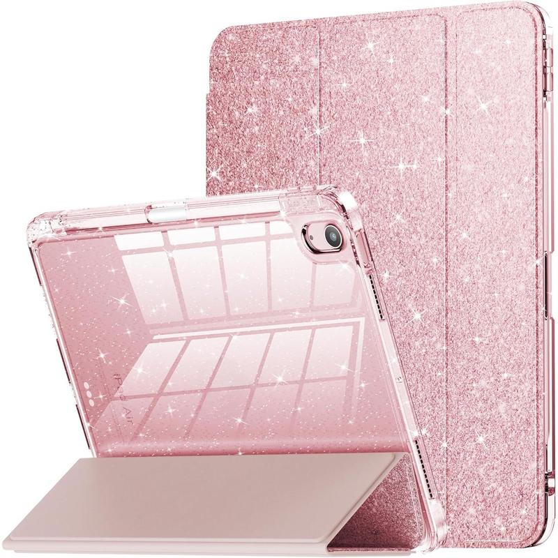 for iPad Air 11 inch Case 6th Generation M2 2024, iPad Air 5th 4th Generation Case 2022 2020 10.9 inch, Glitter Cover with Clear Back, Pencil Holder for Girls, Rose Gold