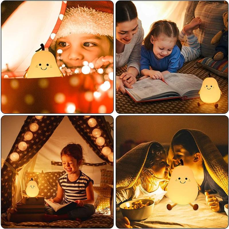 Cartoon Pear Night Light, USB Rechargeable Color Changing Night Desk Lamp for Bedroom Living Room Home Decor