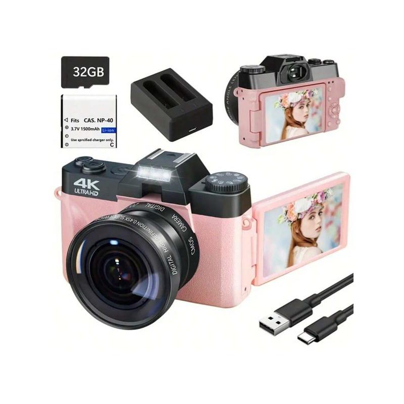 4K Digital Camera For Photography Autofocus 48MP Vlogging Camera For With 3'' 180°Flip Screen 16X Digital Zoom 4K Video Compact Travel Camera With SD Card,Flash, Anti-Shake (Black)