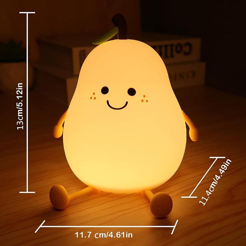 Cartoon Pear Night Light, USB Rechargeable Color Changing Night Desk Lamp for Bedroom Living Room Home Decor