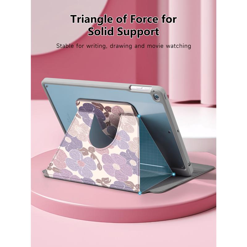 Flowers  Rotating Case Compatible With IPad 9th Generation (2021)   8th Generation (2020)   7th Gen (2019) 10.2 Inch - 360 Degree Rotating Stand Cover With Pencil Holder, Auto Wake Sleep