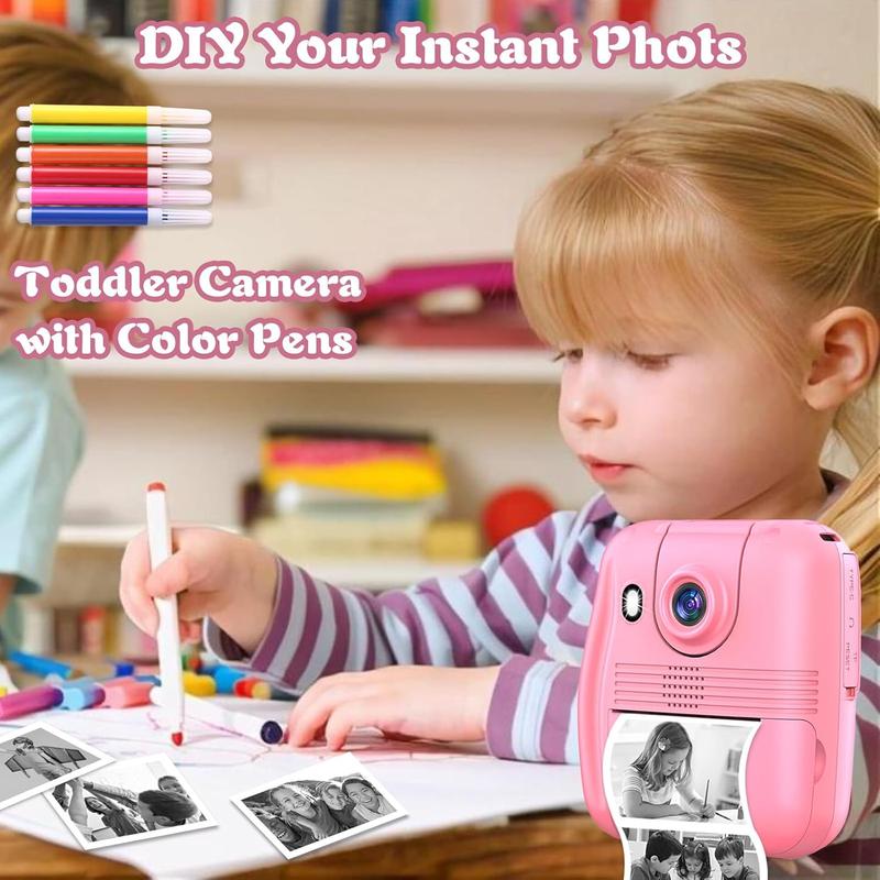 Kids Camera Instant Print, 1080P Digital Camera for Kids with Flip Lens Selfie, Ideal Toys Gifts for Girls Boys Aged 4-12 for Christmas Birthday Holiday (Pink)