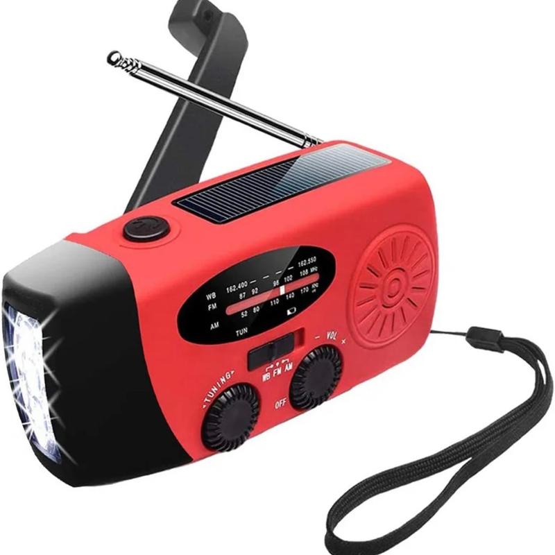 Compact Solar Powered Hand Crank Radio, Weather Radio with Flashlight for Charging Phones, Portable Radio Speaker with Lights, Summer Essentials, Audio Product