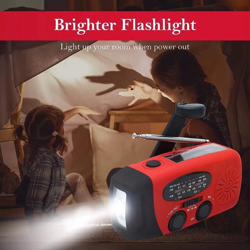 Compact Solar Powered Hand Crank Radio, Weather Radio with Flashlight for Charging Phones, Portable Radio Speaker with Lights, Summer Essentials, Audio Product