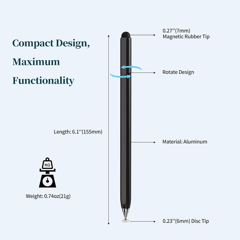 Stylus Pen for Touchscreen,  2 in 1 High Sensitivity Rotatable Stylus for   iPad Pro Android Tablets Chromebook All Universal Touch Screens with Extra 6 Tips (2Pack-Black White)