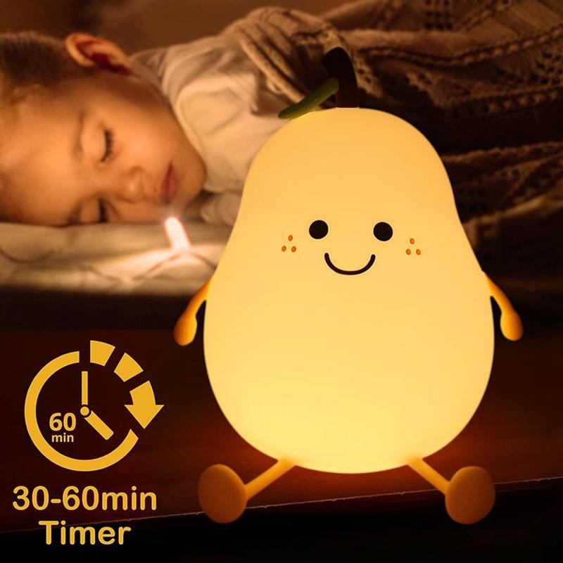 Cartoon Pear Night Light, USB Rechargeable Color Changing Night Desk Lamp for Bedroom Living Room Home Decor