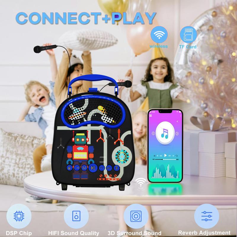 Mini Karaoke Machine for Kids, Portable Wireless Karaoke Speaker with 2 Microphones with Carton pic Christmas Kids Toys Gifts for Girls 4, 5, 6, 7, 8, 9, 10 +Year Old Mini Bluetooth outdoor home