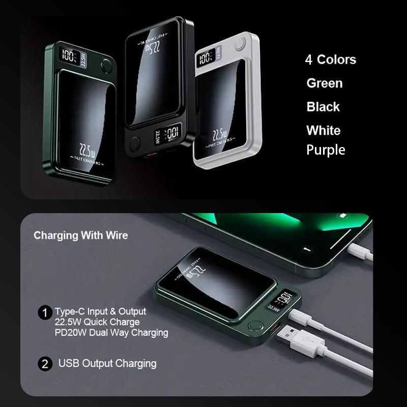 10000mAh Wireless Power Bank, Portable Fast Charging Power Bank with Digital Display, Multifunctional Mini Mobile Power Bank for iPhone & Android, Phone Accessories