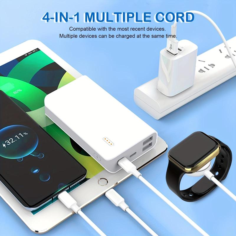 4-in-1 Multiple Cord Charger Cable, Multi-interface Widely Compatible Charger Cable for Phones, Smartphone Charging Data Cable Compatible with iPad & Watch & Smartphone & Type-C Series, Smartwatches Accessories, 4 in 1 Charging Cable