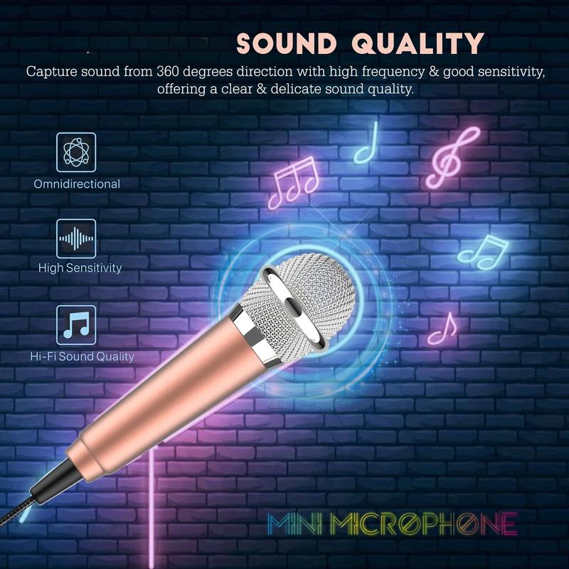 Mini Microphone, Karaoke Tiny Microphone for Voice Recording Interview, Portable Small Singing Mic 3.5mm Plug with Stand Suitable for Android Phone,iPhone,iPad, Laptop (Rose Gold)