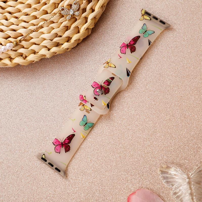 Cute Colored Butterfly Pattern Silicone Watch Band, Fashion Replacement Watch Band for Women & Girls, Wearable Accessories for iWatch Series 8 7 6 5 4 3 2 1 SE Ultra