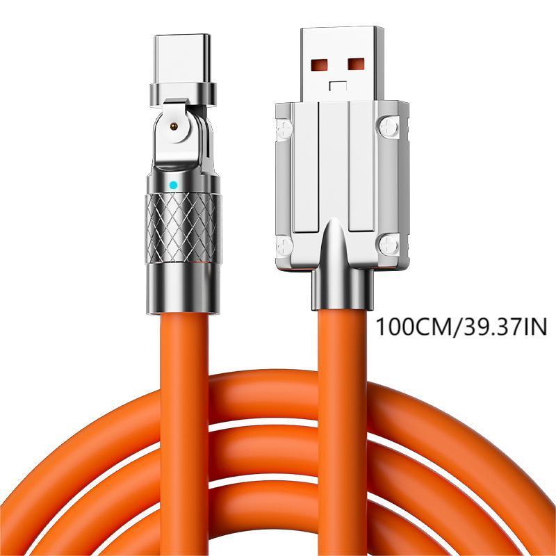 120W 2 in 1 Zinc Alloy Fast Charging Data Cable, 180 Degree Rotatable Silicone Cable, Durable Charging Cable for Any Scenario