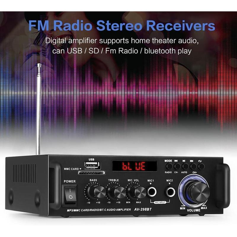 Home Audio Receivers & Amplifier HiFi  Stereo Audio Amplifier Max 300Wx2   5.0, RMS 40Wx2 Power Amp 2  Stereo Receiver for Home Theater Speaker (BLACK1)