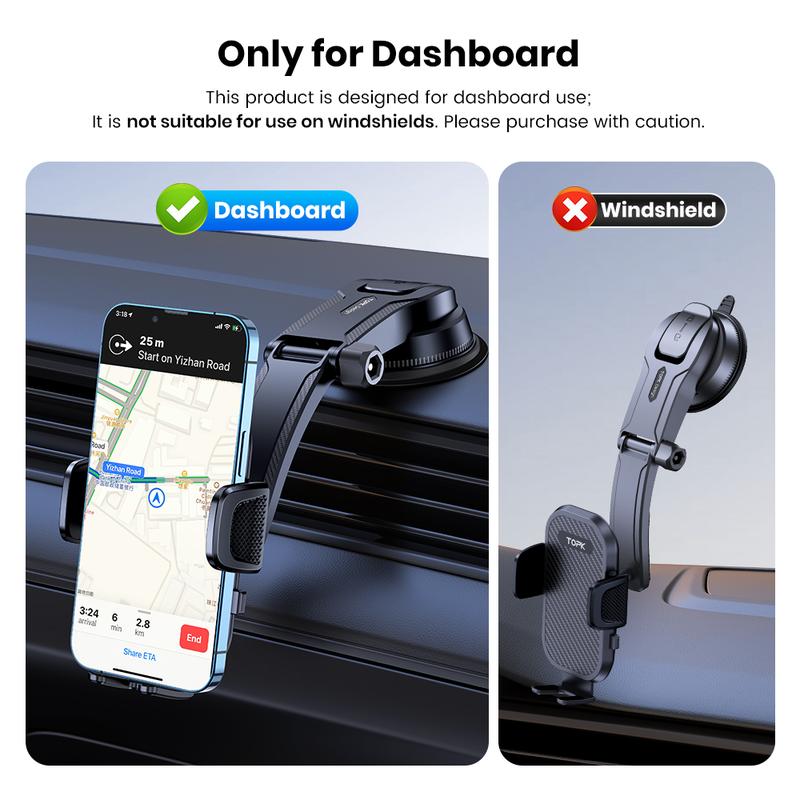 TOPK Car Phone Holder Mount , Upgraded Handsfree Stand, Phone Holder for Car Dashboard, Compatible with iPhone Samsung Android Cell Phones