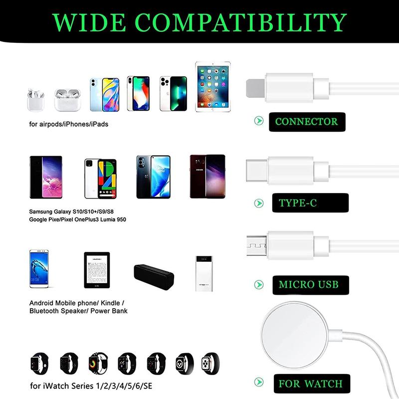 4-in-1 Multiple Cord Charger Cable, Multi-interface Widely Compatible Charger Cable for Phones, Smartphone Charging Data Cable Compatible with iPad & Watch & Smartphone & Type-C Series, Smartwatches Accessories, 4 in 1 Charging Cable