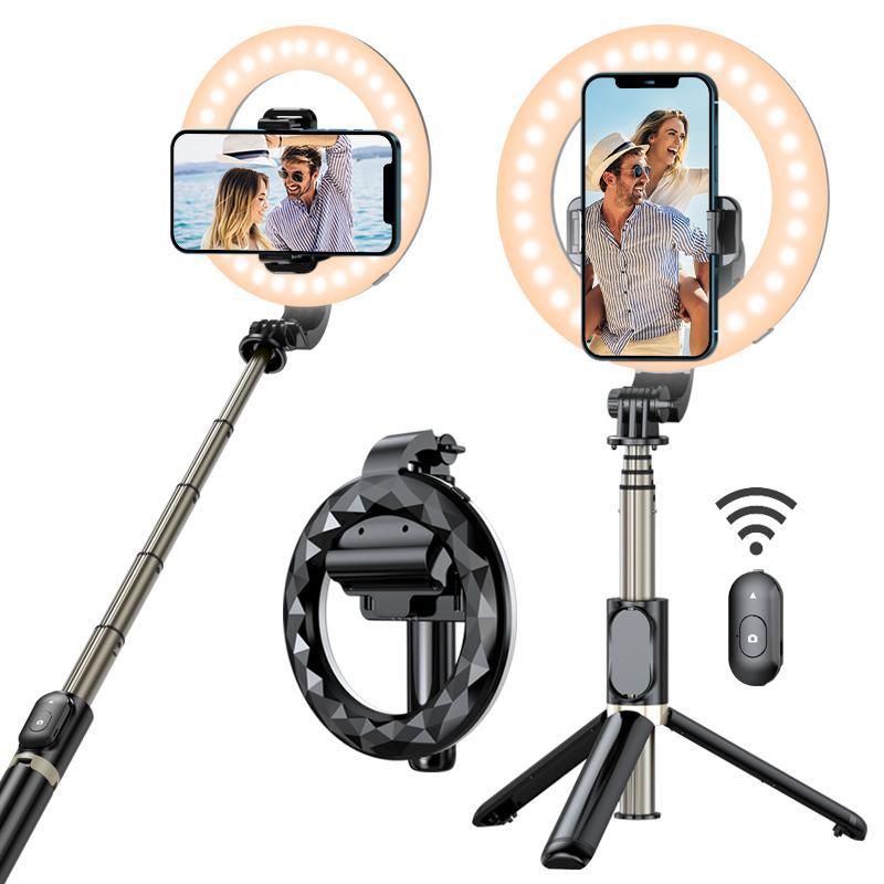 Portable Selfie Stick with 6 Inch Headlight, Bluetooth-compatible Tripod Selfie Stick with 3 Lighting Modes, Suitable for Outdoor Night Shooting