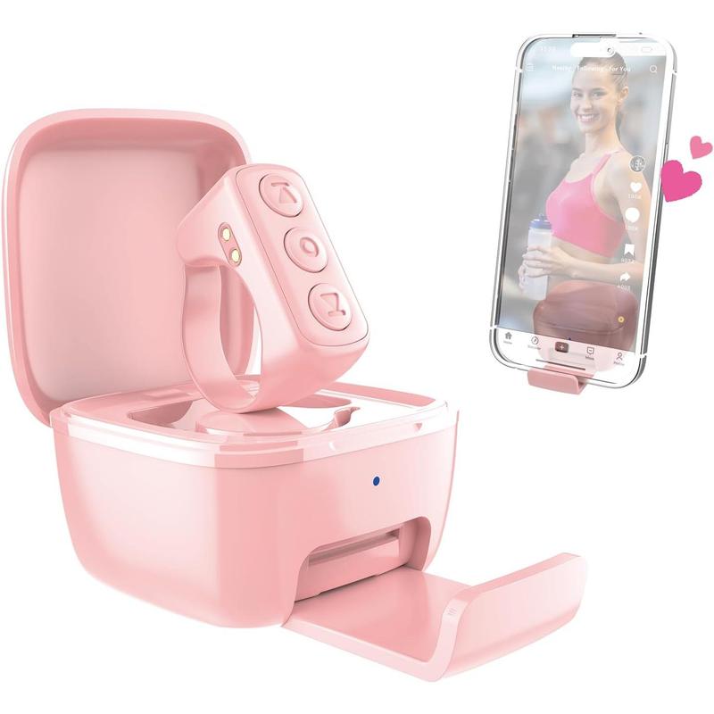 TikTok Scrolling Ring with Phone Stand, Remote Control for TikTok, Bluetooth Page Turner for iPad Kindle App iPhone Android, Finger Scroller, Pink tiktok  remote