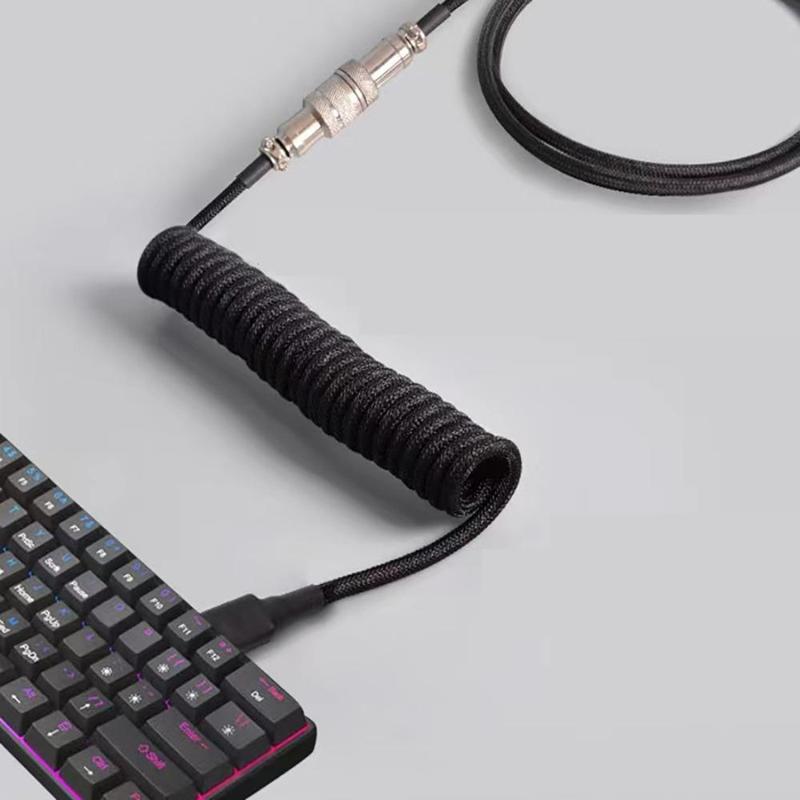 Custom Coiled USB C Cable for Gaming Keyboard, Double-Sleeved Mechanical Keyboard Cable with Detachable Aviator, USB A to Type-C Cable