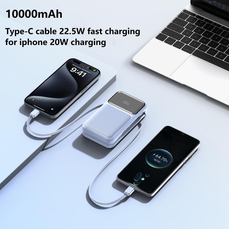 10000mAh Power Bank Portable, 22.5W Fast Charging Power Bank with Built in Cable, Portable Charger for iPhone & Type-C Devices, Portable Powerbank, Powerbank Multicharger, Men Gifts