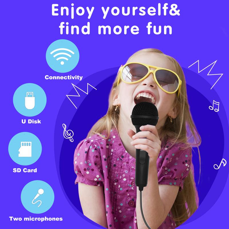 Mini Karaoke Machine for Kids, Portable Wireless Karaoke Speaker with 2 Microphones with Carton pic Christmas Kids Toys Gifts for Girls 4, 5, 6, 7, 8, 9, 10 +Year Old Mini Bluetooth outdoor home