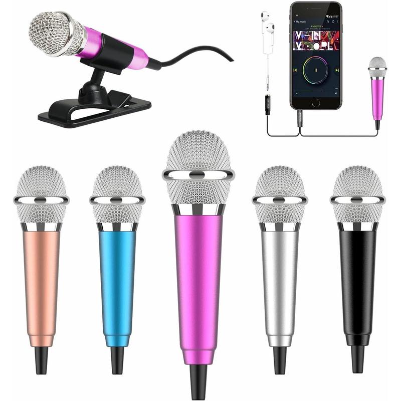 Mini Microphone, Karaoke Tiny Microphone for Voice Recording Interview, Portable Small Singing Mic 3.5mm Plug with Stand Suitable for Android Phone,iPhone,iPad, Laptop (Rose Gold)