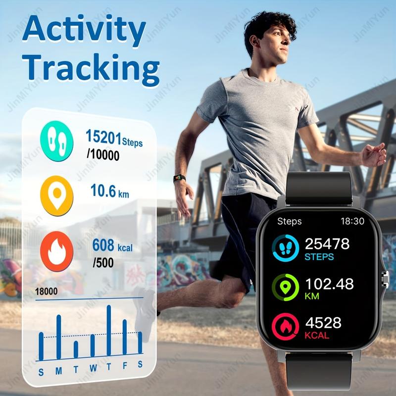 1.83-Inch Full Touch Smart Watch Fitness Tracker, with Custom Dial, Controlled by Music, Wireless Call and Notification, Activity Mode, Remote Camera, Non-Waterproof, USB Charging, TFT Display, 180MAh Battery-Compatible with Android and iPhone