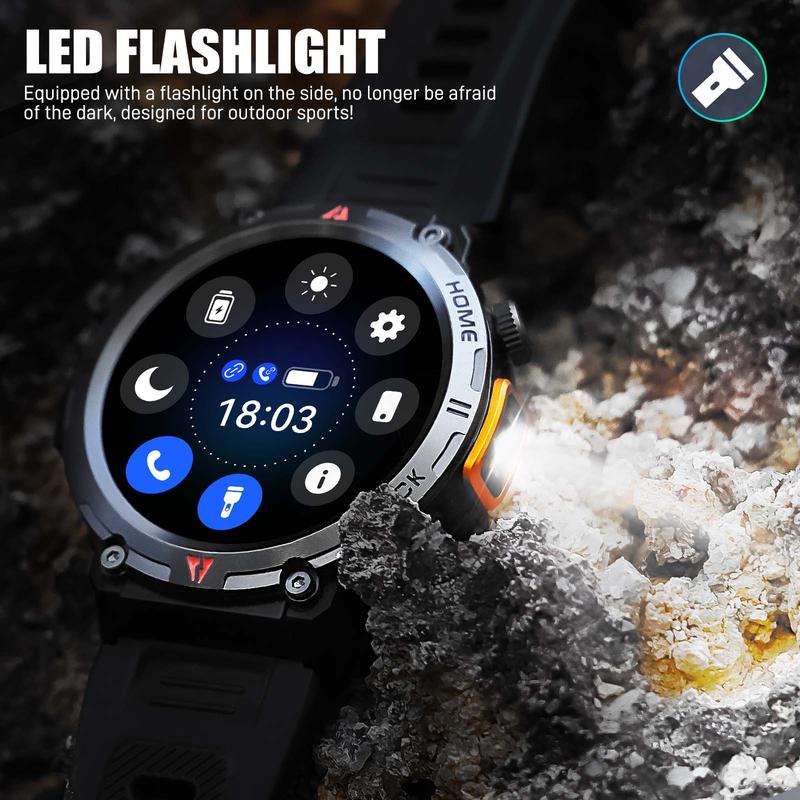 EIGIIS KE3 Multifunctional Smart Watch with Built-in Flashlight,3ATM Waterproof,Wireless Made Answer Calls,Message Alert,Voice assistant,Durable Smartwatch