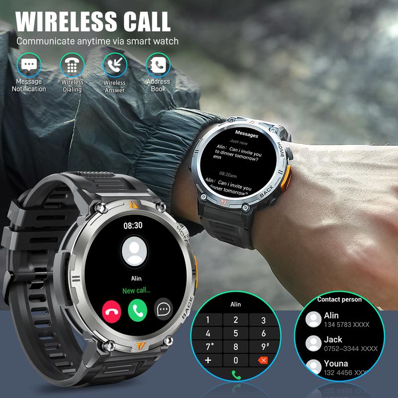 EIGIIS KE3 Multifunctional Smart Watch with Built-in Flashlight,3ATM Waterproof,Wireless Made Answer Calls,Message Alert,Voice assistant,Durable Smartwatch