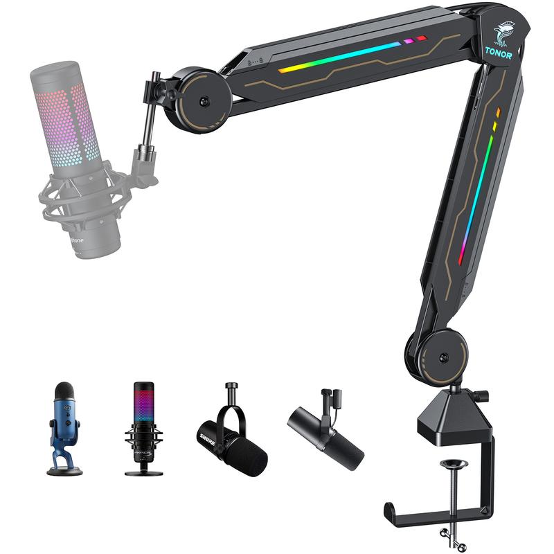 Lifewit TONOR T90 RGB Boom Arm with 11 Light Modes, Adjustable Mic Stand for Gaming, Streaming, Podcasting, and Recording Accessories Cable