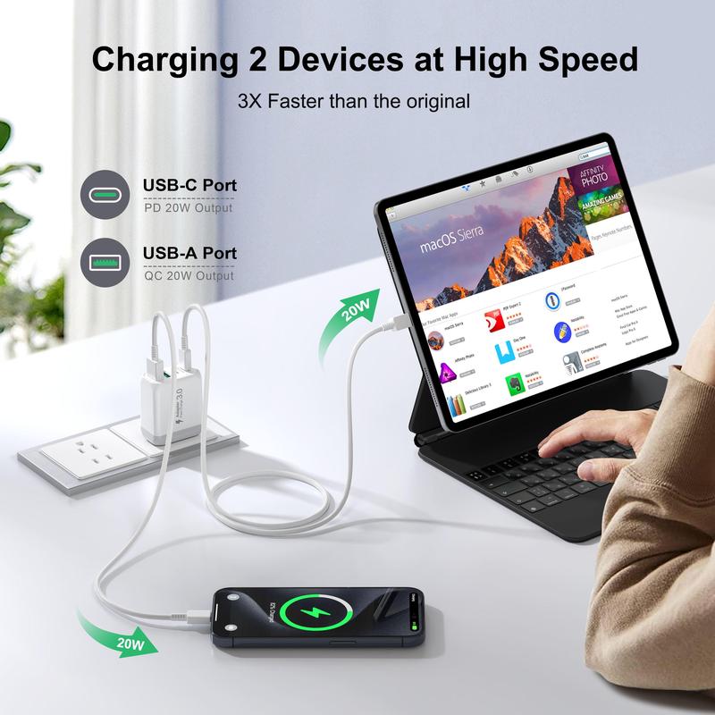 USB C Charger Block,50W 5 Port USB C Charger Fast Charging Blocks Cube Brick, Type C Charging Brick Cube Plug for iPhone 16 15 14 13 12 Pro Max SE XS XR Galaxy Tablet 4n1  charger Adapter Cable