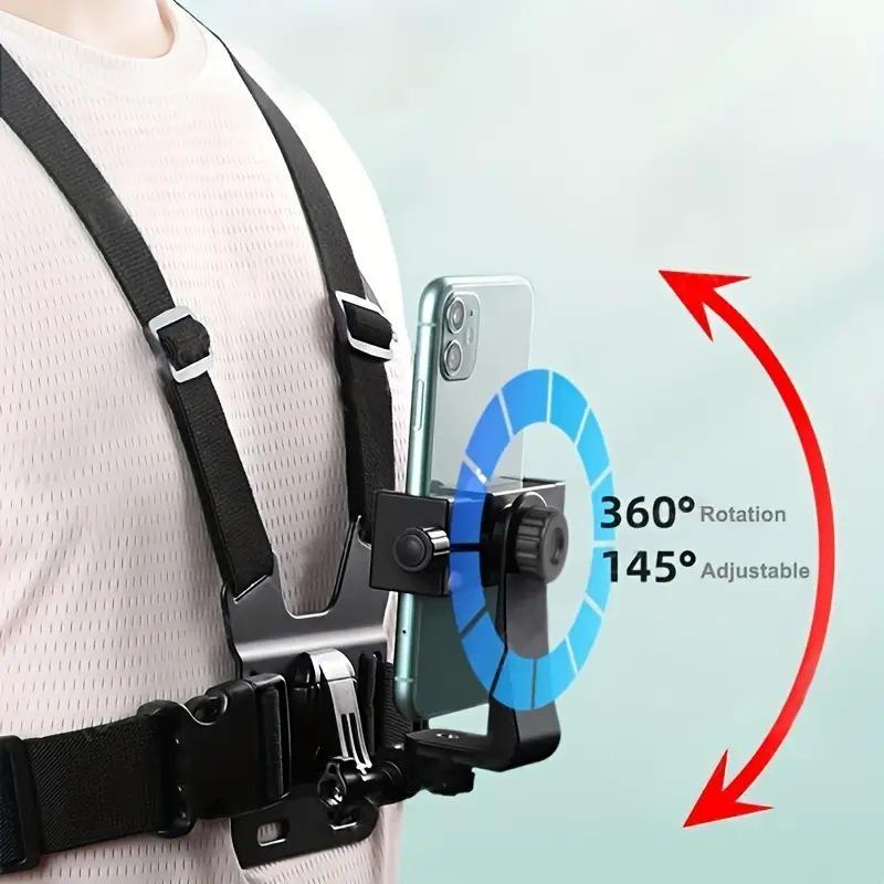 Outdoor Universal Phone Chest Strap Mount, Adjustable Phone Selfie Chest Strap Holder, Including Chest Strap & J Type Seat & Adapter & Screw & Phone Holder, Portable Phone Selfie Accessories