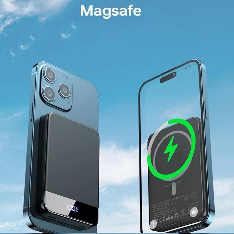 Magnetic wireless power bank, 5000mAh, suitable for iPhone 16 - 12, with MagSafe wireless charging.