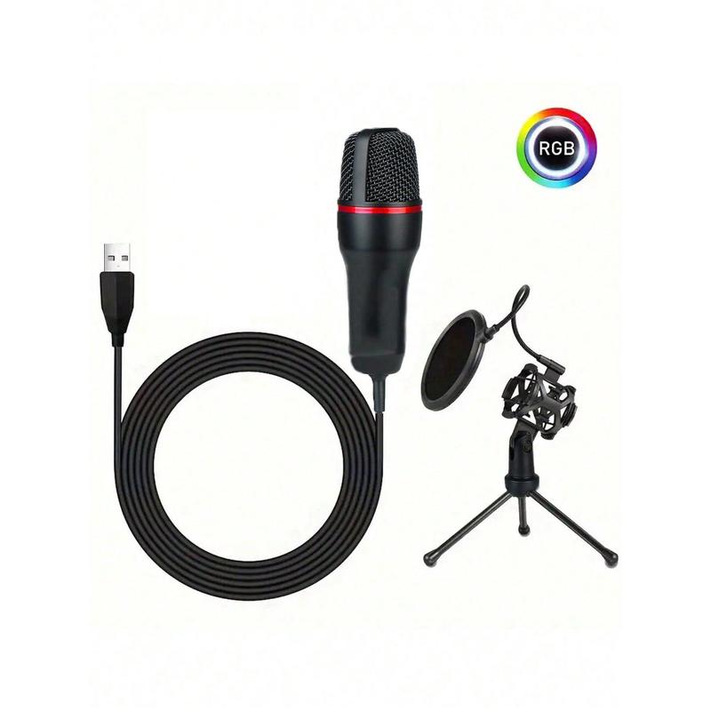 USB Microphone With PC Filter For Clear Audio Recording, Comes With Durable Tripod, RGB Microphone For Podcasting And Streaming