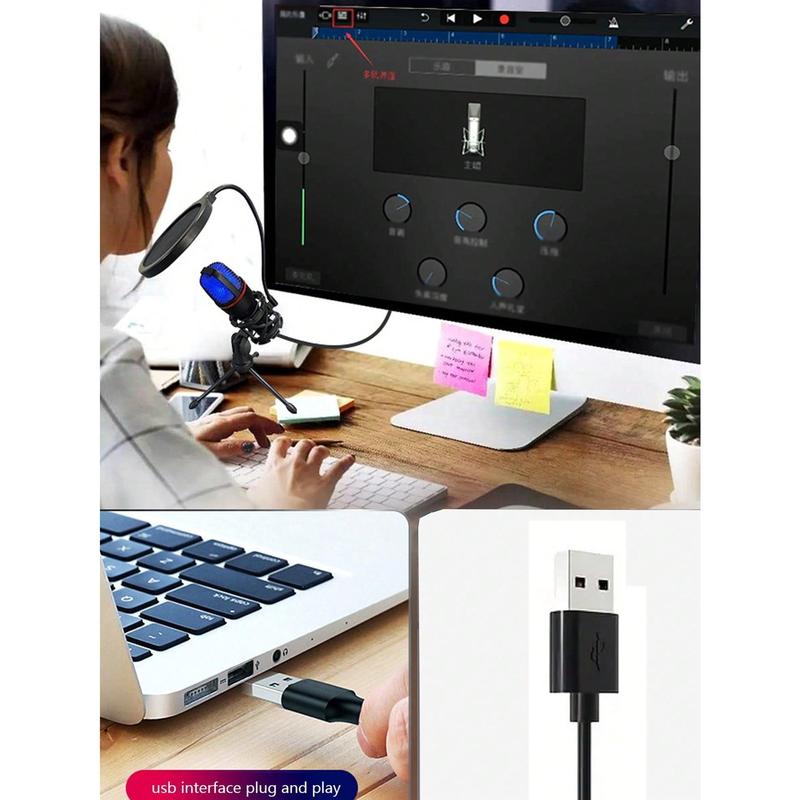 USB Microphone With PC Filter For Clear Audio Recording, Comes With Durable Tripod, RGB Microphone For Podcasting And Streaming