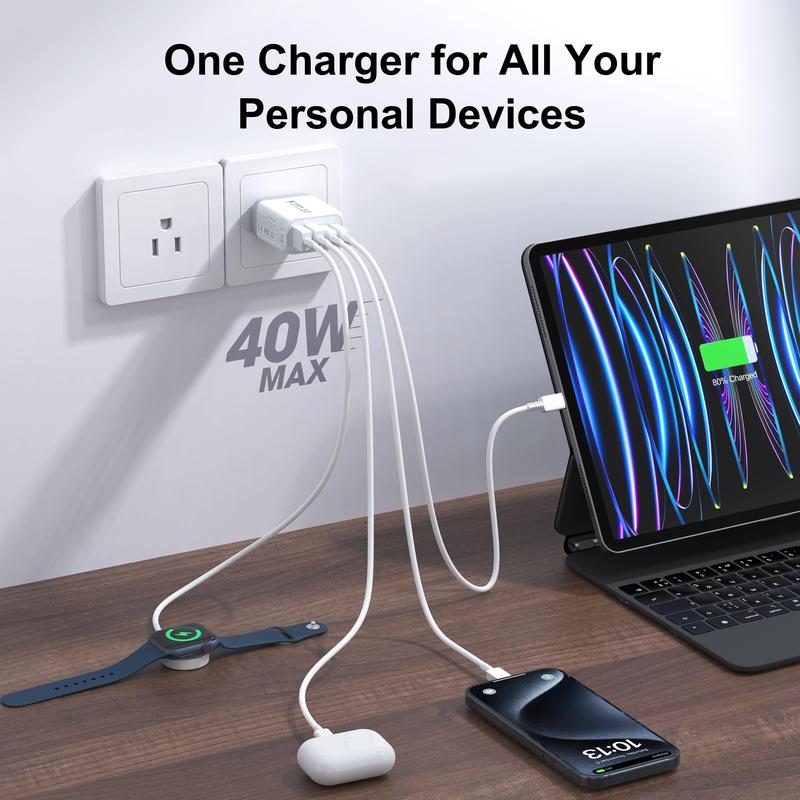 USB C Charger Block,50W 5 Port USB C Charger Fast Charging Blocks Cube Brick, Type C Charging Brick Cube Plug for iPhone 16 15 14 13 12 Pro Max SE XS XR Galaxy Tablet 4n1  charger Adapter Cable