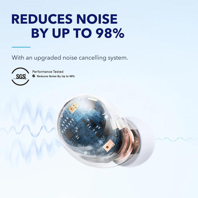 Soundcore by Anker Space A40 Auto-Adjustable Active Noise Cancelling Wireless Earbuds, Reduce Noise by Up to 98%, 50H Playtime, Hi-Res Sound, Comfortable Fit, App Customization, Wireless Charge