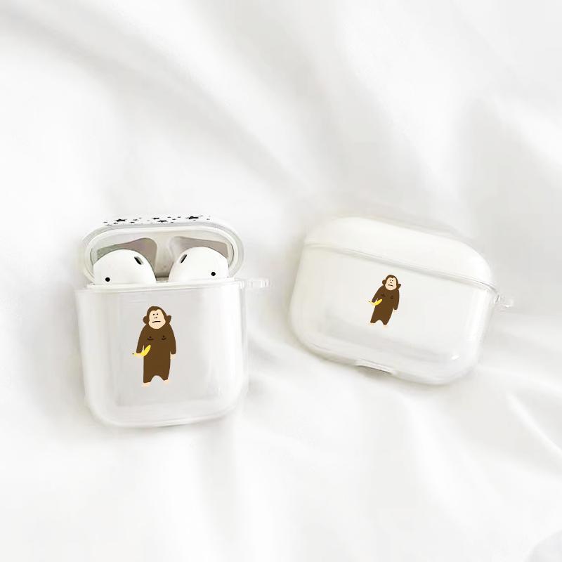 Cute Monkey Pattern Earphone Case with Hiking Buckle, Decorative Earphone Protector Cover, Earphone Accessories Compatible with AirPods 3 2 1