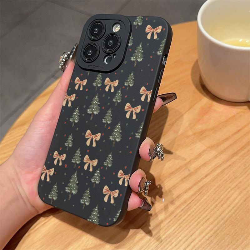 Christmas Tree & Bow Pattern Phone Case, Cute Decorative Phone Protector Cover, Anti-drop Cellphone Protective Case for iPhone 16 15 14 13