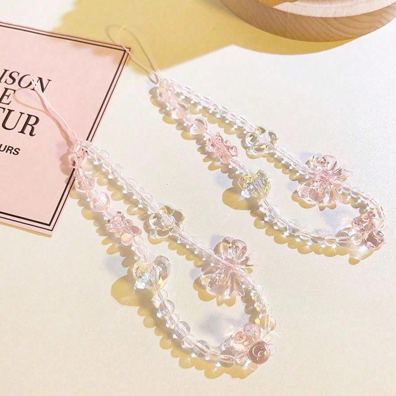 Cute Bowknot Design Beaded Phone Chain, Fashionable Short Phone Lanyard for Women & Girls, Phone Decoration Accessories for All Mobile Phone Models