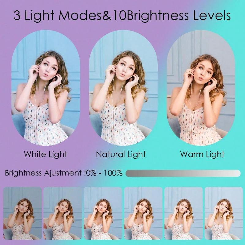 10 Inch Professional Selfie Ring Light With Stand -55.5 Inches High, 38 Color Modes, Stepless Dimming, Speed LED, Adjustable Phone