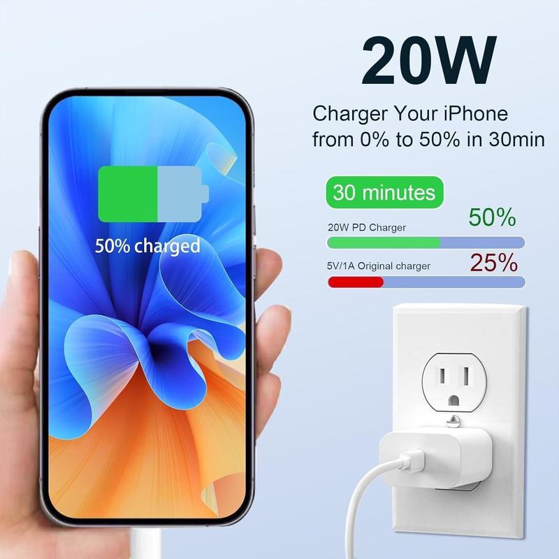 20W USB C Fast Charger 10 FT Compatible with iPhone 14 13 12 11  X iPad, 2 Pack PD Wall Charger Block with 10FT Long Type C Lightning Cable Charging Cord