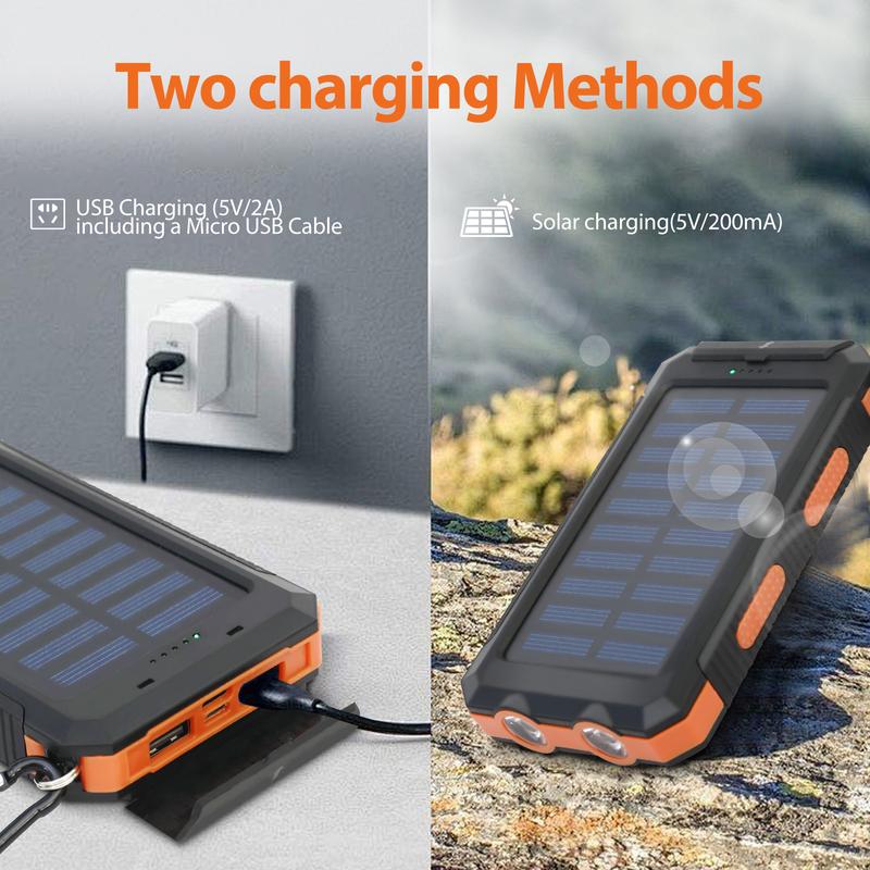 20000mAh Solar Charger Power Bank with Dual USB Ports & LED Flashlight , Portable Smartphone Charging Station, Waterproof Battery Pack Compatible with iPhone 15 14 13 12 11 Series, AirPods, iWatch & Samsung 24 23 22 21