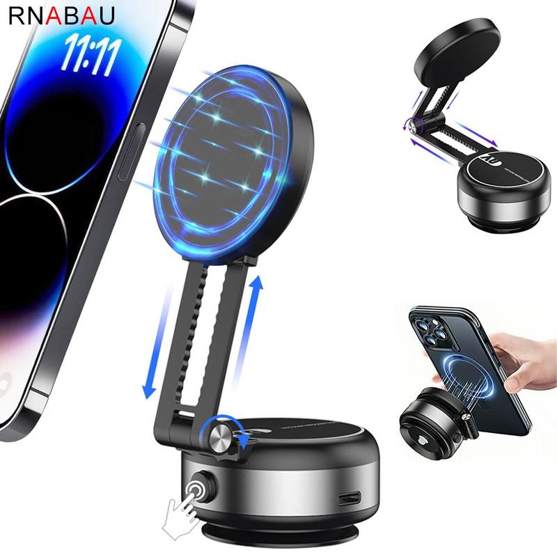 RNABAU 360° Rotatable & Foldable & Retractable Car Smarthone Holder, 1 Count Magnetic Car Cellphone Stand Holder, Suitable for Indoor Smooth Walls, Glass