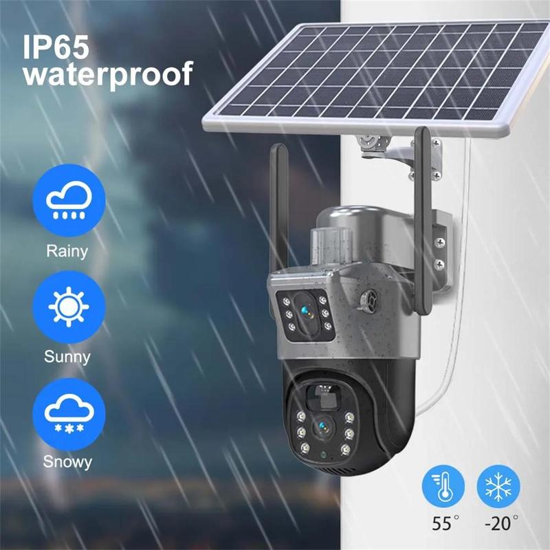 Solar Powered Wireless Security Camera, 2K Solar Security Camera, 360° Rotatable Low Power Consumption WiFi Security Camera for Factory Parking Lot Farm