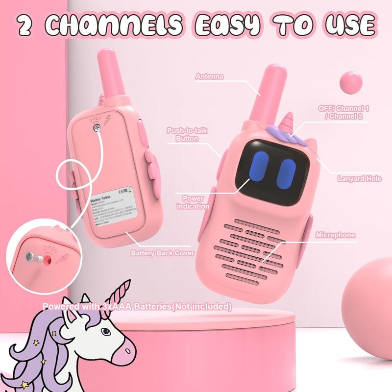 Pink Walkie Talkies with Silicone Cover, Toys for 3-8 Year Old Girls Boys, Kids Walkie Talkies 1000FT Range 2 Way RadioToy Christmas Birthday Gifts for 6-10 Year Old Girls Boys