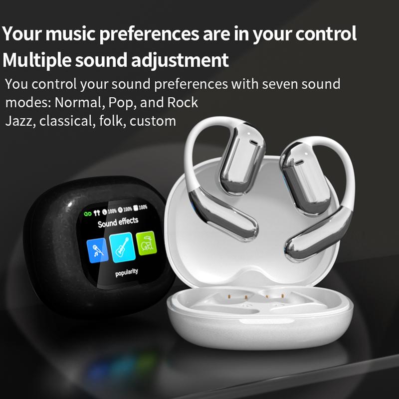 Touchscreen OWS earbuds open ear Bluetooth earphones IPX5 waterproof headset HIFI sound Fullcolor display charging case Light-weight sports Audio